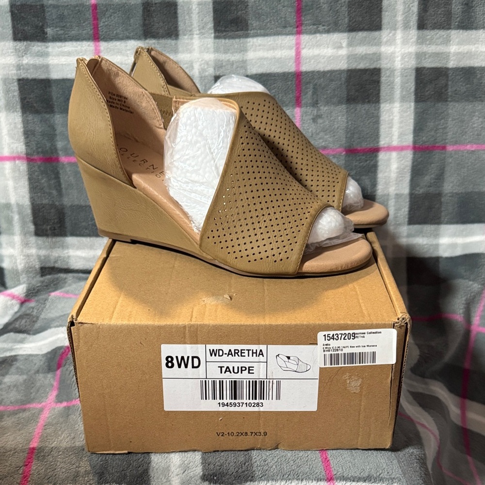 Journee Collection Taupe Peep-Toe Wedges